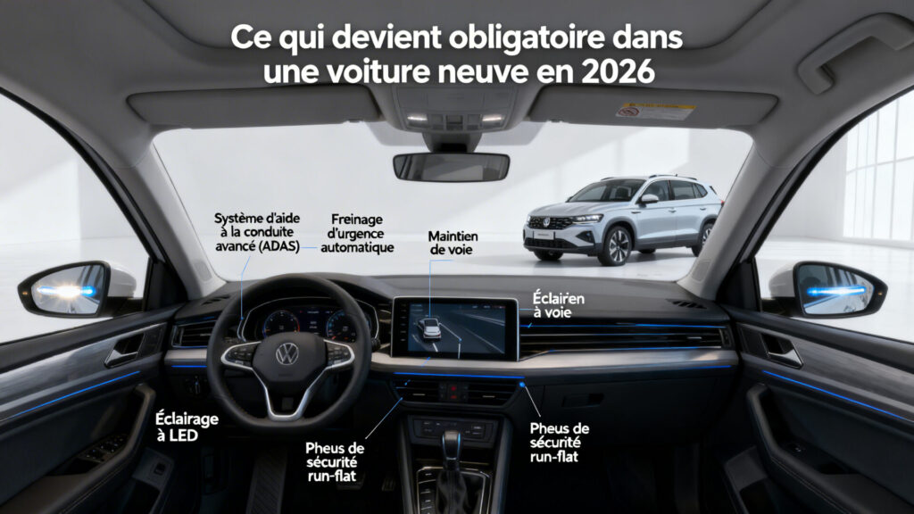 Ce qui devient obligatoire dans une voiture neuve en 2026 with text