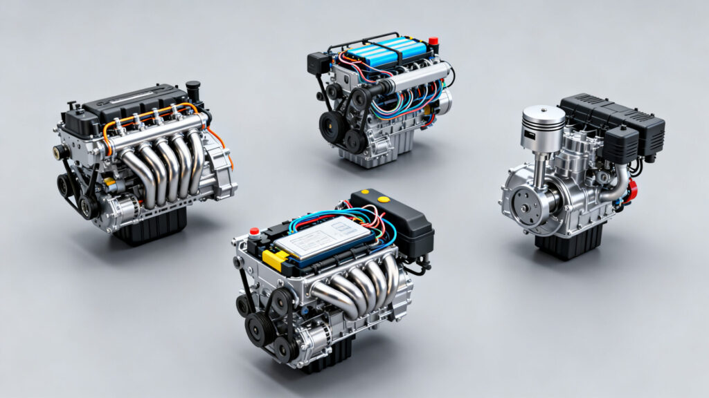 Les 4 types de moteurs : thermique, électrique, hybride et deux temps without any text