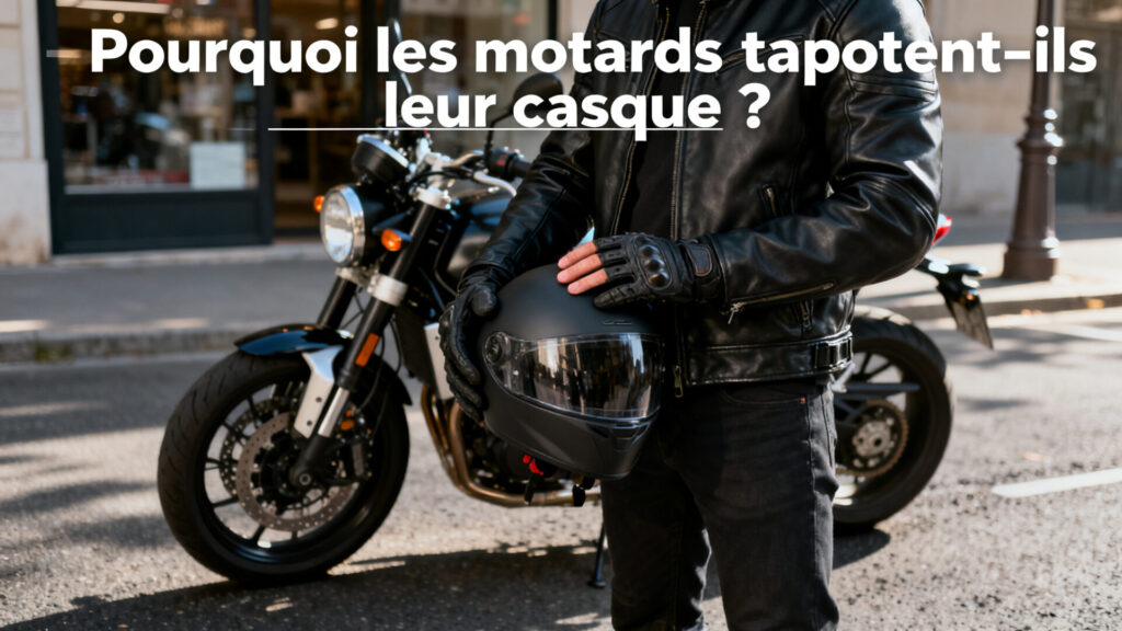 Pourquoi les motards tapotent-ils leur casque ? with text