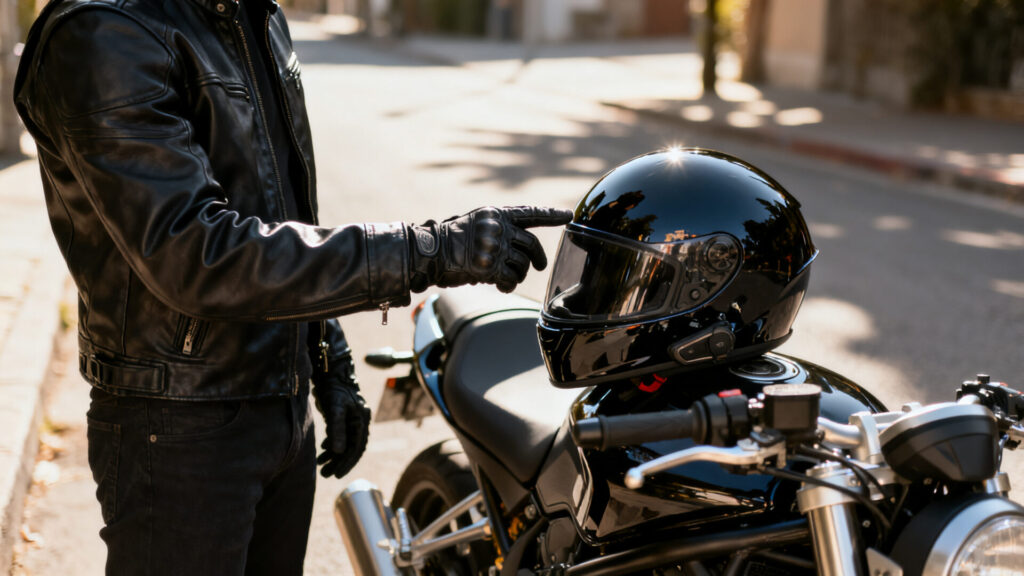 Pourquoi les motards tapotent-ils leur casque ? without any text