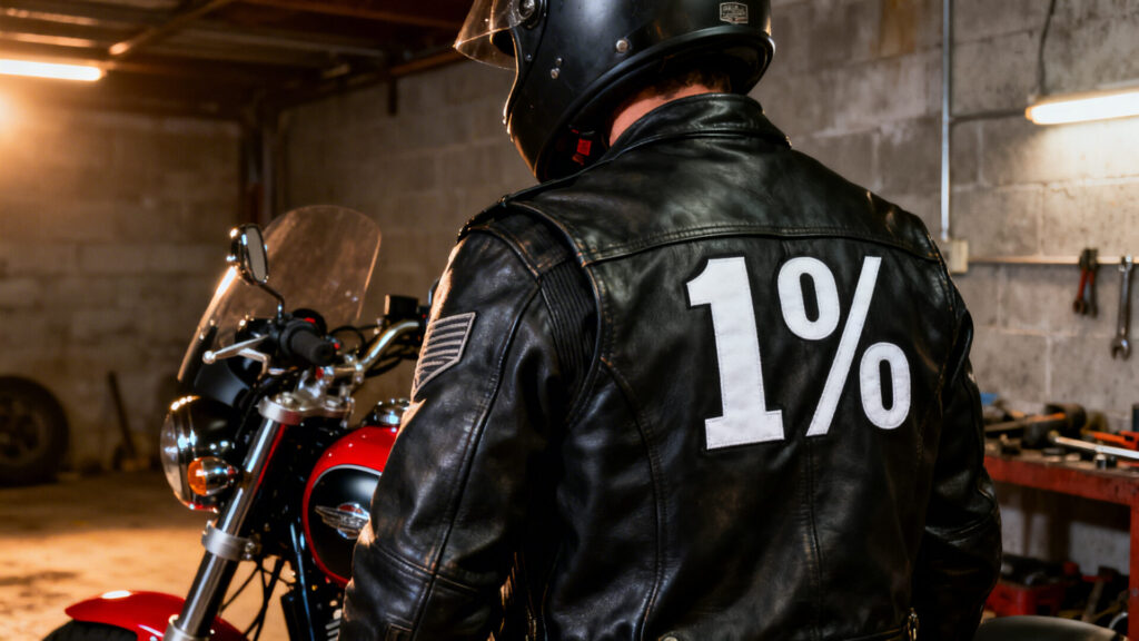 Que signifie "1%" sur un motard with text