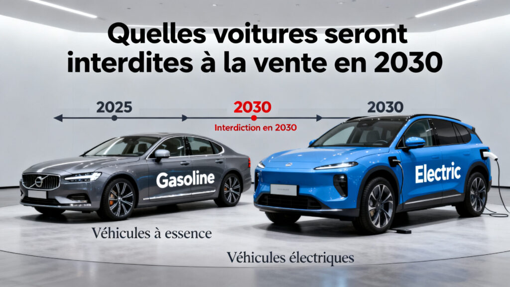 Quelles voitures seront interdites à la vente en 2030 with text