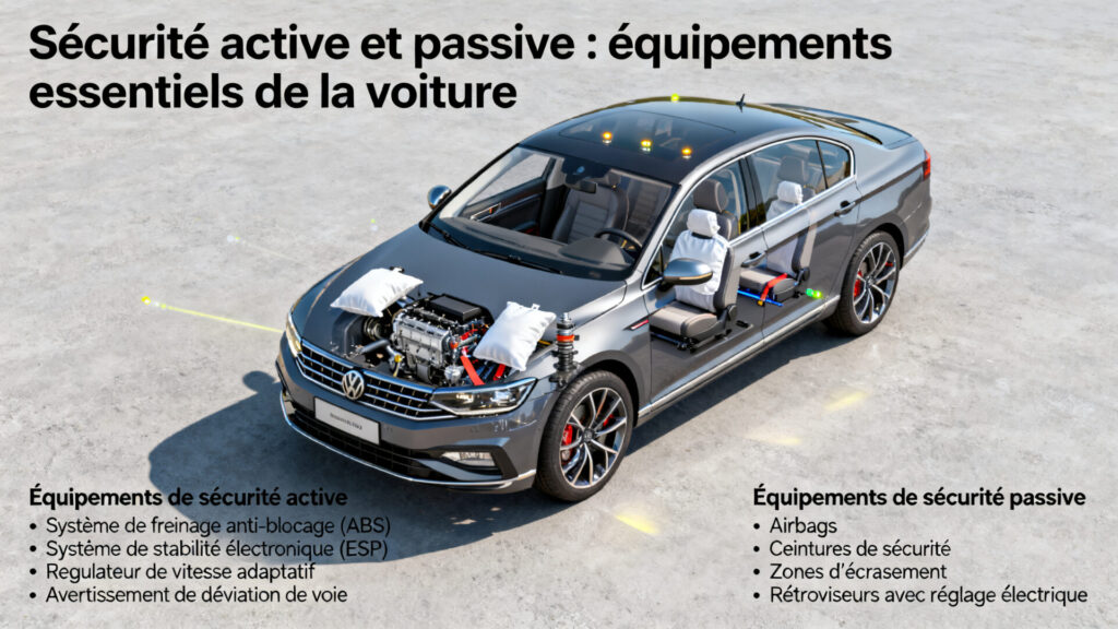 Sécurité active et passive : équipements essentiels de la voiture with text