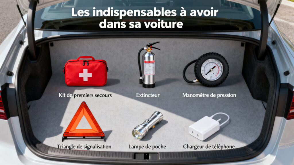 Les indispensables à avoir dans sa voiture with text