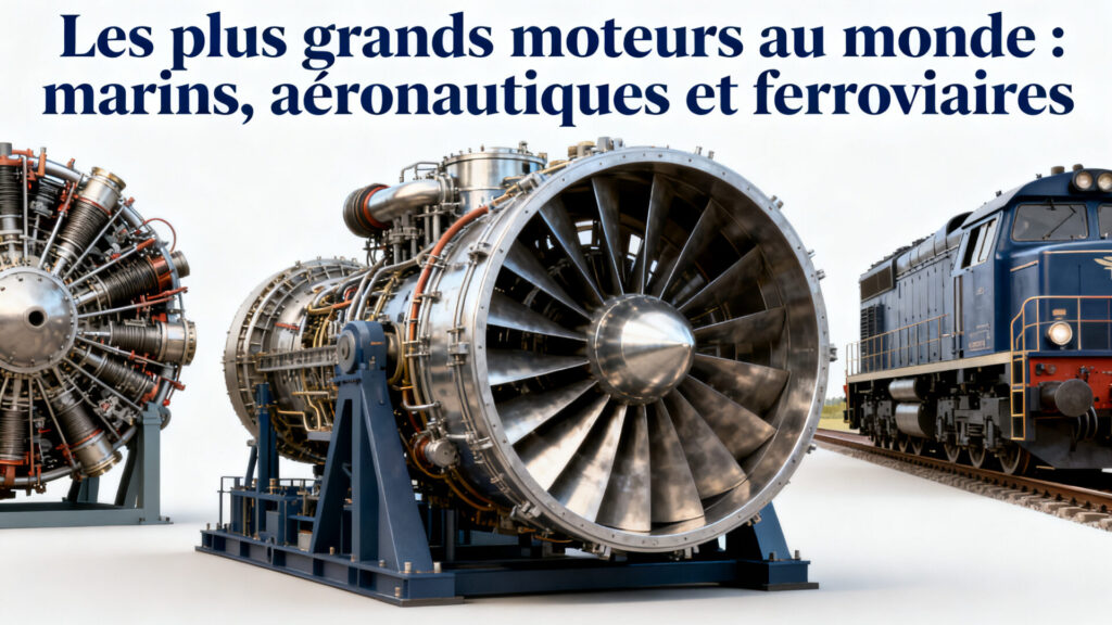 Les plus grands moteurs au monde : marins, aéronautiques et ferroviaires with text