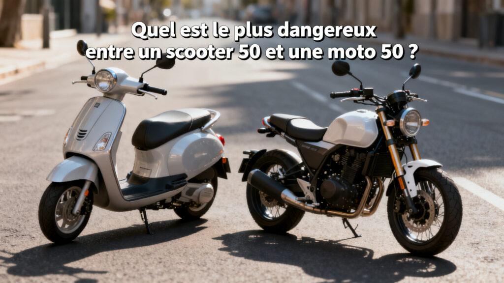 Quel est le plus dangereux entre un scooter 50 et une moto 50 ? with text