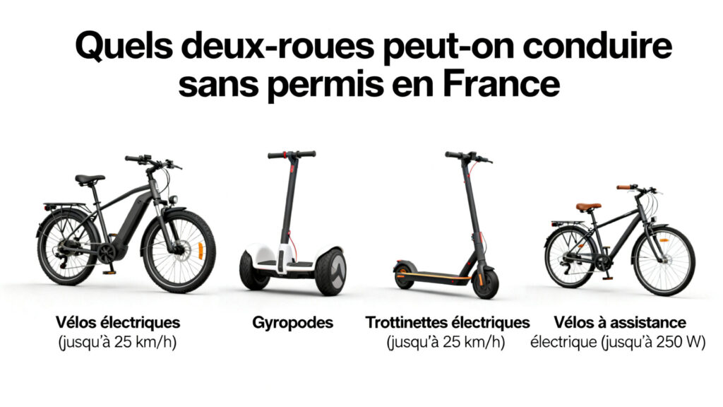 Quels deux-roues peut-on conduire sans permis en France with text