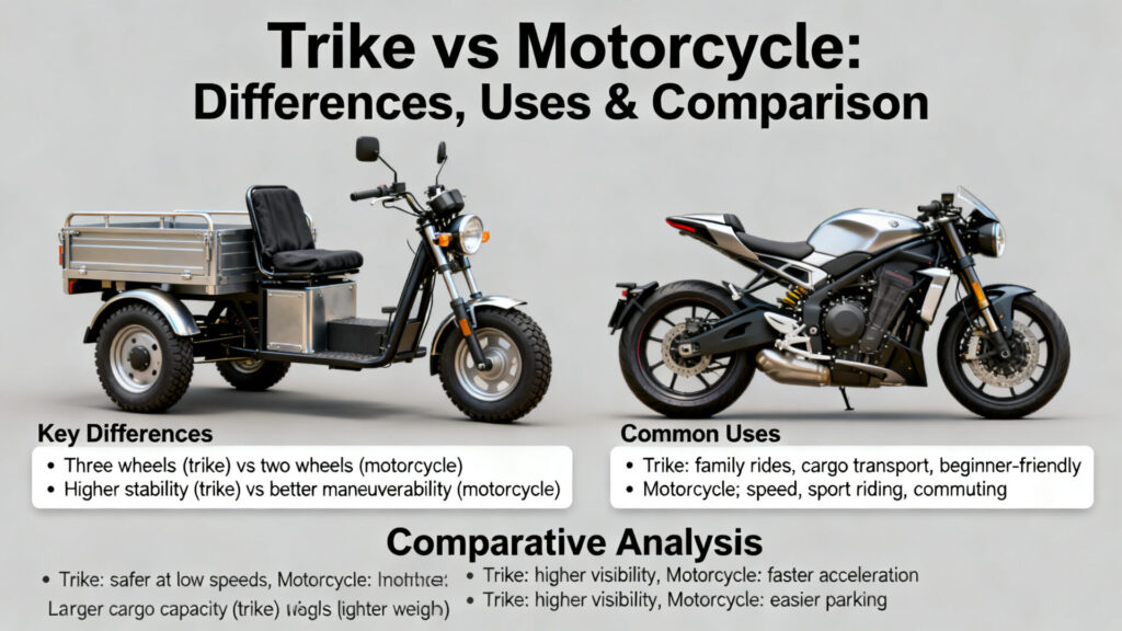 Trike : différences, usages et comparatif avec la moto with text