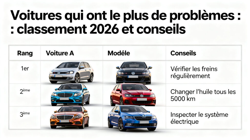 Voitures qui ont le plus de problèmes : classement 2026 et conseils with text