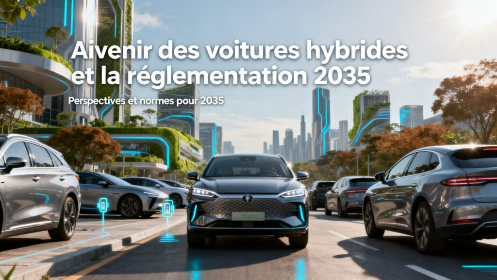 Avenir des voitures hybrides et la réglementation 2035 with text