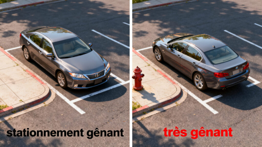 Différence entre stationnement gênant et très gênant with text