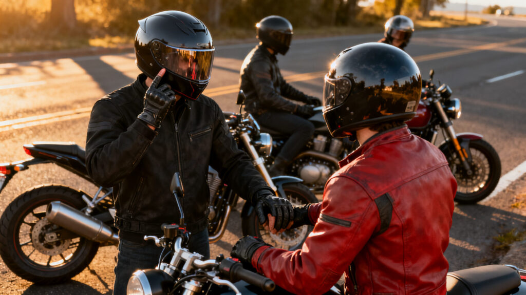 Pourquoi les motards tapent leur casque : signification et sécurité without any text
